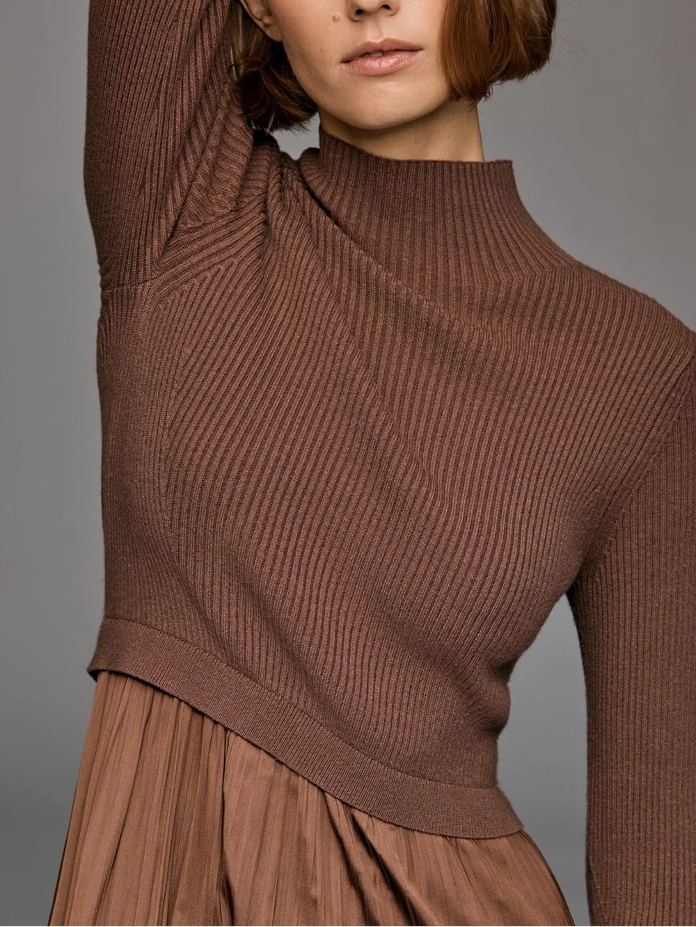 Anthropologie Thea Twofer Long-Sleeve Maxi Dress New XL Silky Root Beer Brown